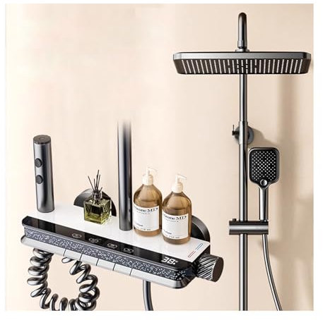 GLYYR Colonna Doccia con Miscelatore, Set Doccia, Kit Doccia con Soffione E Doccetta, Doccetta per Bidet, Doccia Soffione Completo, Doccia Soffione Colonna con Display Digitale della Temperatura