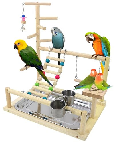 Vögel Spielplatz, Wellensittich Spielplatz Vogel-Spielplatz, Papageienspielständer Mit Feeder Cup Und Tablett, Vogels-Papageien-Spielzeug, Papageien Vogel Spielplatz (44cm)