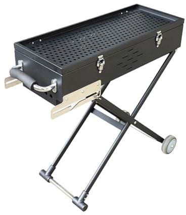 Parrilla portátil de carbón de acero inoxidable con ruedas para barbacoa al aire libre, parrilla plegable y portátil para jardín, patio trasero, picnic y viajes, color negro, ideal para cocinar y