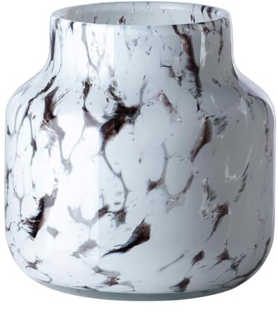 Fink großes Glas-Windlicht 19 cm braun-weißer Kerzenhalter für Stumpenkerzen
