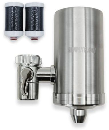 SimplyFlow – Filtre à Eau pour Robinet en Acier Inoxydable – Anti-Chlore & Métaux Lourds – Pack de 2 Filtres – Installation Facile / 4 Mois d’Eau filtrée