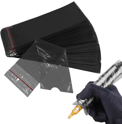 200PCS Disposable Tattoo Pen Bags Large Tattoo Pen Sleeves 18 x 6,5 cm Plastic Tattoo Machine Covers for Cartridge Machine Accessories Supplies for Artists (Black)
