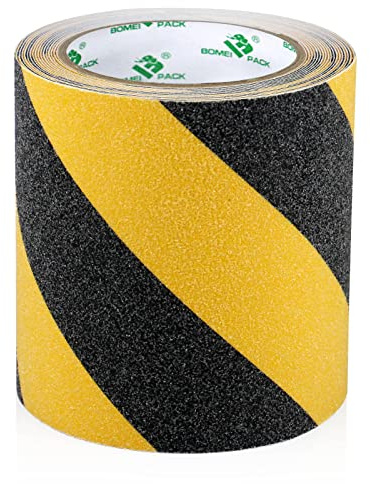 BOMEI PACK Cinta Adhesiva Antideslizante 5 m x 150 mm, Alta Tracción Fuerte Apretón Abrasivo, Cinta Antideslizante Seguridad para Exteriores y Interiores, negro y amarillo