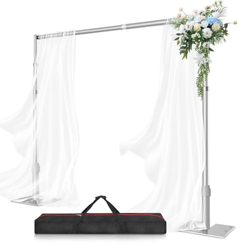 Fatazoii Support de toile de fond en forme de tuyau et drapé, 3 x 3 m, robuste et réglable, kit de support pour fond photo avec base en métal pliable et sac de transport, idéal pour mariage, fête