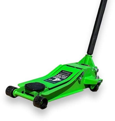 PrimeUtensili Cric Idraulico a Carrello, 4 Tonnellate di Portata, Altezza 8-55 cm, Doppia Pompa, Verde