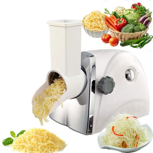 Rallador eléctrico de queso con 3 tambores de acero inoxidable, 300 W de potencia para triturar rápidamente queso, verduras, herramienta de cocina multifuncional para una preparación eficiente de