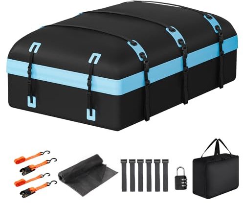 CARFORU Car Rooftop Cargo Carrier Bag, 30 Cubic Feet Waterproof Soft-Shell Car Roof Bag for All Vehicle with/Without Rack, Include Anti-Slip Mat, Reinforced Straps, Door Hooks Luggage Lock (Blue)