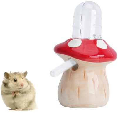 PENCK 60ml Hamster Water Bottle Pet Drinking Dispenser with Mushroom Ceramic Stand for Hamsters, Guinea Pigs & Small Animals - Leak-Proof Ceramic Water Bottle for Cage Use (Red)