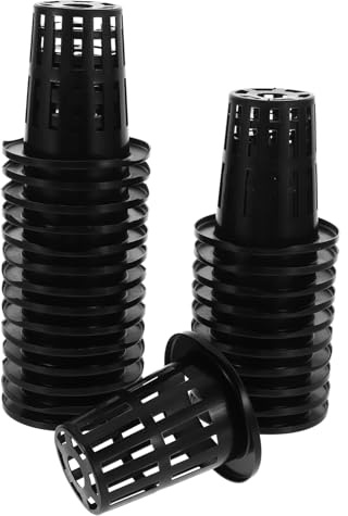 FUTUREORYY Cestas Hidropónicas Reutilizables para Cultivo Hidropónico en Jardín y Balcón, Macetas de Plástico Negro (70 Mm) Ranuras de Drenaje, 50 Unidades para Plantación y Germinación