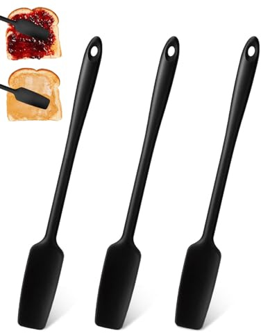 JUKOTA Set di 3 spatole in silicone con manico lungo da 28,2 cm, per mescolare la cottura e raschiare, senza cuciture, antiaderenti, utensili da cucina per cucinare e mescolare