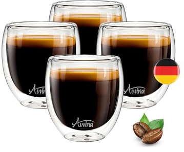Doppelwandige Kaffeegläser – Thermoglas Doppelwandig für Heiße Getränke – Ideal als Cappuccino Gläser, Latte Macchiato Gläser, Espresso Tassen und Teegläser Doppelwandig (250ml)