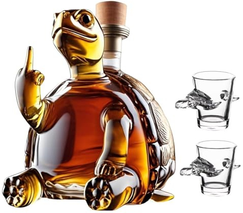 EDXTNKQC Decantador Whisky - Arte Escultura, Escultura De Botella De Whisky De Tortuga De Dedo Medio De 11.8 Oz / 350 Ml, Decantador De Vidrio con Forma De Animal con Vaso De 2/4(Turtle+2water Cups)