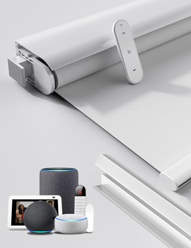 Grandekor No-Drill No Tools Motorized Blinds with Remote | 33x72 White | Electric Blackout Smart Roller Shade/APP/Voice Control-for Home Office, Living Room