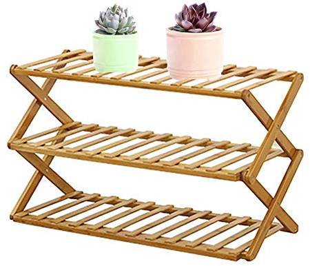Shoe Bench,3 Tier Potted Plant Stand Shelf Folding Bamboo Rack Flower Pots Display Shelves Storage Organizer Garden Patio Indoor/Outdoor Shoebox