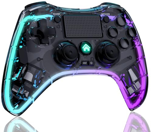 Shiptree Wireless Controller für PS-4, LED RGB Game Controller Kompatibel mit PS-4/Slim/Pro/PC mit Turbo/Makro/Dual Vibration/6-Achsen Gyro Sensor/Touchpanel/RGB-LED/Audio Jack