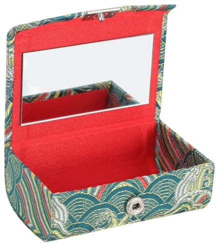 WRITWAA Portarossetto da Borsa in Stile Cinese, Piccolo Organizer per Trucco da Viaggio in Broccato Verde Scuro, Custodia Portatile per Rossetti e Accessori per Donna