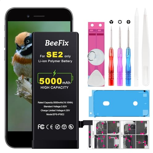 Batterie pour iPhone SE 2020 (SE2) | 5000mAh Haute capacité, puce intelligente, longue autonomie, kit outils pro inclus