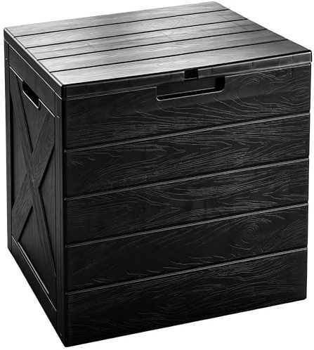 Yaangagpe Large 118L Storage Box with Lid, Lockable Heavy Duty Plastic Weatherproof UV Resistant Storage with Wood Grain Effect, Waterproof Indoor Outdoor Container