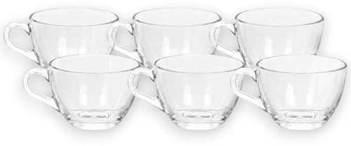 KORAT Set 6 Tazzine in Vetro 190 ML con Manico – Tazze Trasparenti per Espresso, Caffè, Cappuccino e Tè – Resistenti, Eleganti, Lavabili in Lavastoviglie, Design Moderno Bar, Hotel