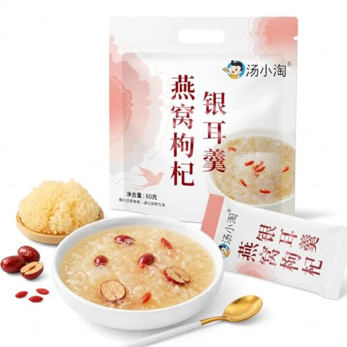 Zuppa Istantanea Di Orecchie D'argento Con Nido D'uccello Da 6 G*50 Confezioni: Pronta In 5 Minuti, Preparazione Calda/fredda, Goji E Datteri Rossi, Colazione Portatile