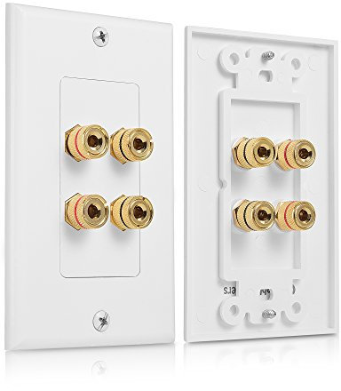 Cable Matters Lautsprecherkabel-Wandplatte, vergoldete Lautsprecher-Wandplatte mit Bananenstecker-Bindepfosten für 2 Lautsprecher, Weiß, 2 Stück