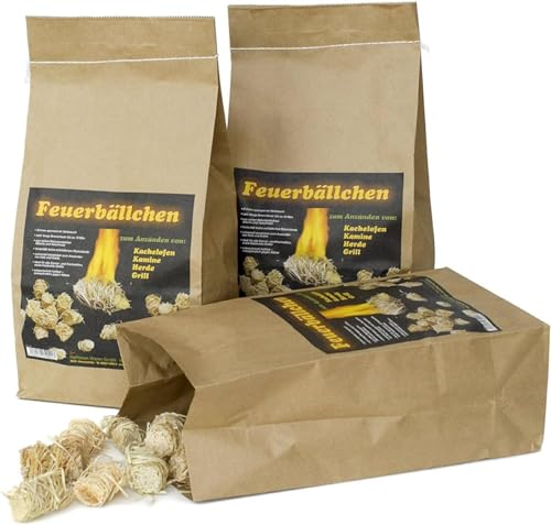 Feuerbällchen, Grillanzünder, Kaminanzünder, Anzündhilfe (Ökologische Anzündwolle aus Naturprodukten, zum Anzünden der Grillkohle, Lagerfeuers oder Kamins) 10 kg