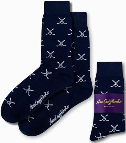 AUSCUFFLINKS Ice Hockey Socks | Fun Player Gift for Him or Her | Happy Quirky Novelty Present for Dad (ICEHOCKEYCROSS)