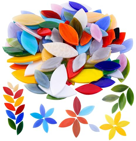 Mogokoyo 200g Petal Mosaic Tiles Mixed Colored Hand Cut Assorted Size Stained Glass Flower Leaves Tiles for DIY Art Craft Decoration