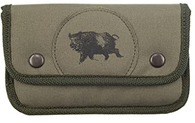 Januel - Pochette à Balles Genet - Cartouchière de Ceinture - pour Balles de Carabine de Chasse - Chasse en Battue - 10 Tubes - Tissus Polyester - Ecusson Sanglier - Verte Taille Unique