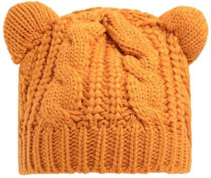 LUNULE Damen Strickmütze Modisch Süsse Wintermütze mit Ohren Winter Verdicken Warme Tiermütze für Frauen Laufen Outdoor Radfahren Ski Joggen Strick-Mütze Damen Grobstrick Skimütze Laufmütze