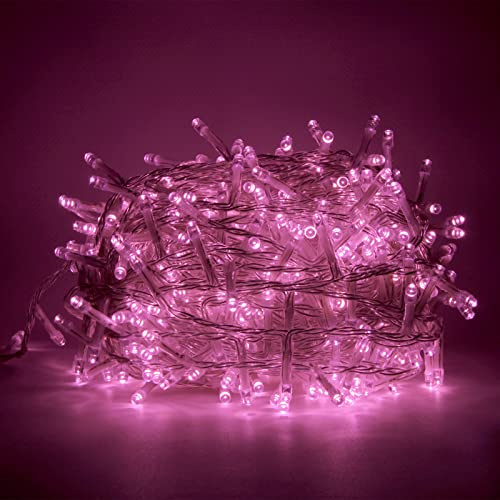 Luccika Catena Luminosa LED 31V con 8 Effetti di Luce, Luci Natalizie per Albero di Natale e Esterno IP44, Cavo Trasparente (Rosa, 5M 100LED)