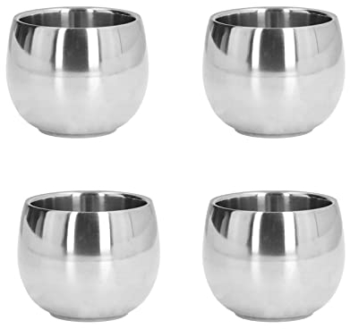4 Vasos de acero inoxidable, de doble pared con aislamiento al vacío taza pequeña taza de camping taza de café irrompible vaso sin tallo pequeña taza para el hogar restaurante