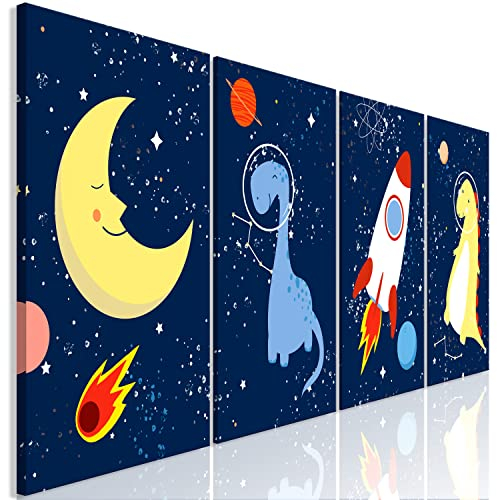 murando - Akustikbild Set Kinderzimmer Bilder Akustikschaum Hochleistungsschallabsorber Schallschutz Leinwand 4 tlg Wandbild Raumakustik Schalldämmung kosmische Dinosaurier