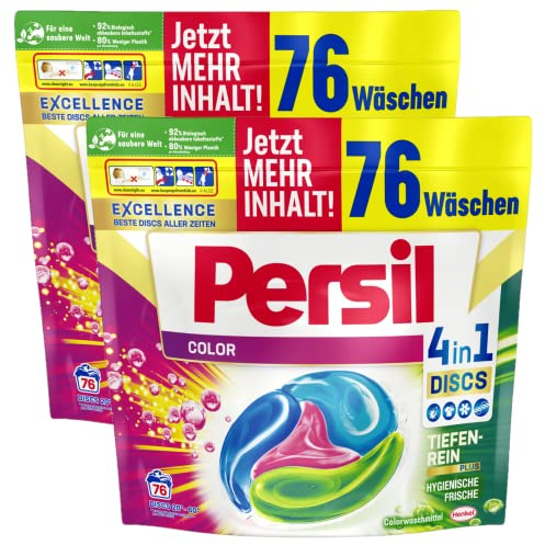 Persil Color 4in1 DISCS, 152 (2 x 76 Waschladungen), Colorwaschmittel mit Tiefenrein-Plus Technologie für leuchtende Farben, 92% biologisch abbaubare Inhaltsstoffe*
