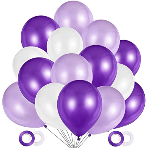 Luftballons Lila Weiß, 100 Stück Pastell Lila Ballons 30cm, Ballon Violett helium, Luftballons Lavendel für Geburtstag Konfirmation Feier Jubiläum Hochzeit Bride JGA Party Deko Lila
