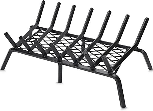 G GOOD GAIN Fireplace Grate with Ember Retainer, 24 Heavy Duty Cast Iron Indoor, Chimney Hearth Wood Stove Burning Rack Holder,1/2” Bar Fire Place Asseccories for Outdoor, Fire Pits, Camping