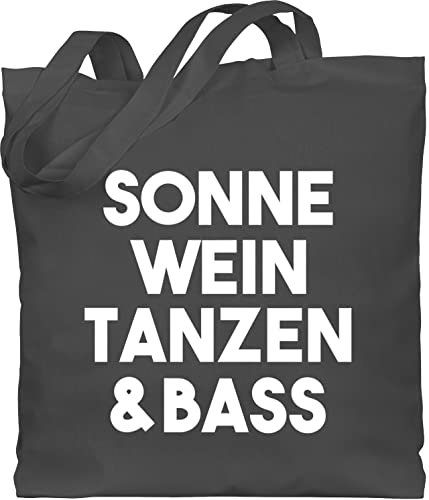 Baumwolltasche - Party Alkohol Damen - Sonne Wein Tanzen & Bass - Lettering - weiß - Unisize - Dunkelgrau - festivalzubehör festival jutebeutel festivaltasche konzert lange henkel festivalbeutel