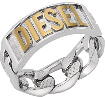 Diesel Anillos de acero inoxidable para hombre, Gris claro y tono dorado, 11.5