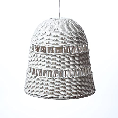 MARELIDA Lampenschirm - Rattanoptik - E27 Fassung - H: 33cm - D: 30cm - weiß