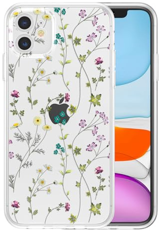 RALEAVO Blume Hülle Kompatibel mit iPhone 12 (6.1), Klar Stoßfeste Silikon Hülle mit Niedlichen Motiv Dünne Handyhülle Kameraschutz Schutzhülle für iPhone 12-Klar