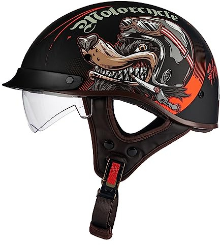 Halbschalenhelm Jethelm ECE-Zulassung Vintage Motorradhelm Baseball Cap Cruiser Scooter Helm Mit Built-In Visier Retro Motorrad Halbhelm Für Herren Damen Four Seasons