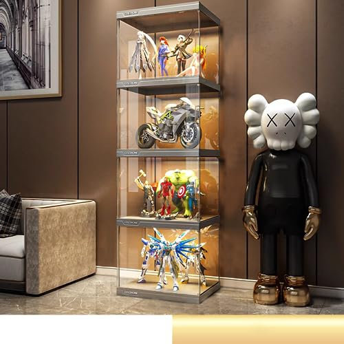 JSDMBD Acrylic Display Case, Display Cabinet 4/5/6 Layers, Clear Display Cabinet for Mini Figures, Curio Cabinet Collections or Stone, Storage Cabinet for Living Room Bedroom Office(White)
