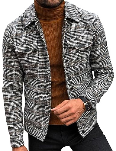 Oanviso Cappotti da Uomo Giacca a Quadri Autunno Cappotto Leggero Giacche Moda Retrò Cappotti Camicia Giacca Elegante Leggera Cappotto Giubbotto Casual A 01 XS