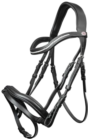 e EQUITYUM Trense Shaped York, hohe Qualität, dickes und strapazierfähiges Material, bequem und effizient, italienisches Design, einzigartiger Stil (Full, Schwarz)