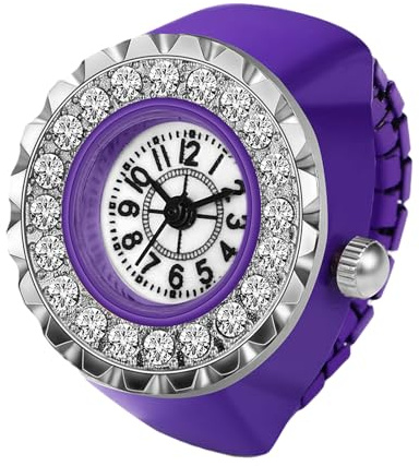 Silverora Fingeruhr Ringuhr Damen Elastische: Strass Volldiamant Analog Quarz Uhrenring Verstellbar Ring Uhren mit Arabische Ziffern Genschenke für Frauen Mädchen
