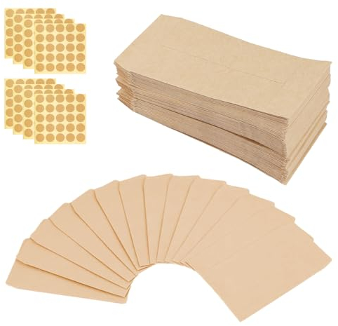 MIYUANGKJ Papiertüten Klein Braun, 200 Stück Samentütchen 6*10cm Mini Kraftpapiertüten mit 200 Aufklebern Saatgut Aufbewahrung Papiertüten für Samen Münzen Schmuck Weihnachtsgeschenke