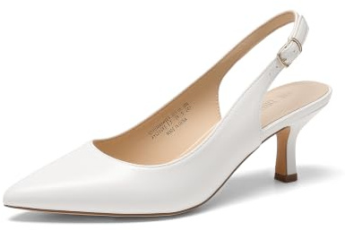 DREAM PAIRS Zapatos de Tacón Gato Clásicos Mujer de Zapatos de Salón PU Slingback con Plantilla Comoda para Boda Fiesta,Size 43,Blanco-PU,SDPU2444W