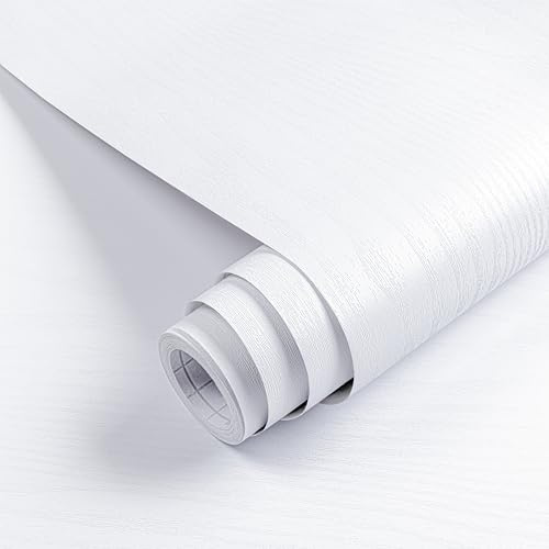Hode White Wood Vinyl Wrap 60X1000cm, White Wood Sticky Back Plastic Roll, Self Adhesive Wallpaper Furniture Stickers for Worktop Kitchen Shelf Cupboard (Matt)