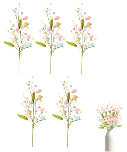 Nexoria Osterdekoration, 5 Stück Künstliche Ostereier-Picks Kunstzweig Kirschblüte Dekoast Ostern Frühlingsdeko Seidenblumen Einzelblume Ostern Blumenarrangements Haus Dekorationen Für Home
