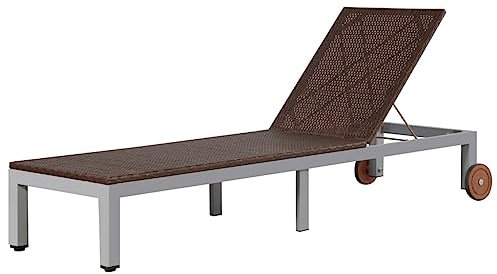 ULUYYUC Rattan-Liegebett Sonnenbank Tagesbett-Überdachung Liege GartenSonnenliege mit Rollen Poly Rattan Braungeeignet für Pools, Strände, Decks